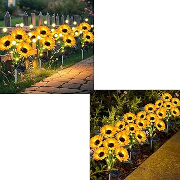 4 Pack Solar Sunflower Lights +4 Pack Sunflowers Firefly Lights