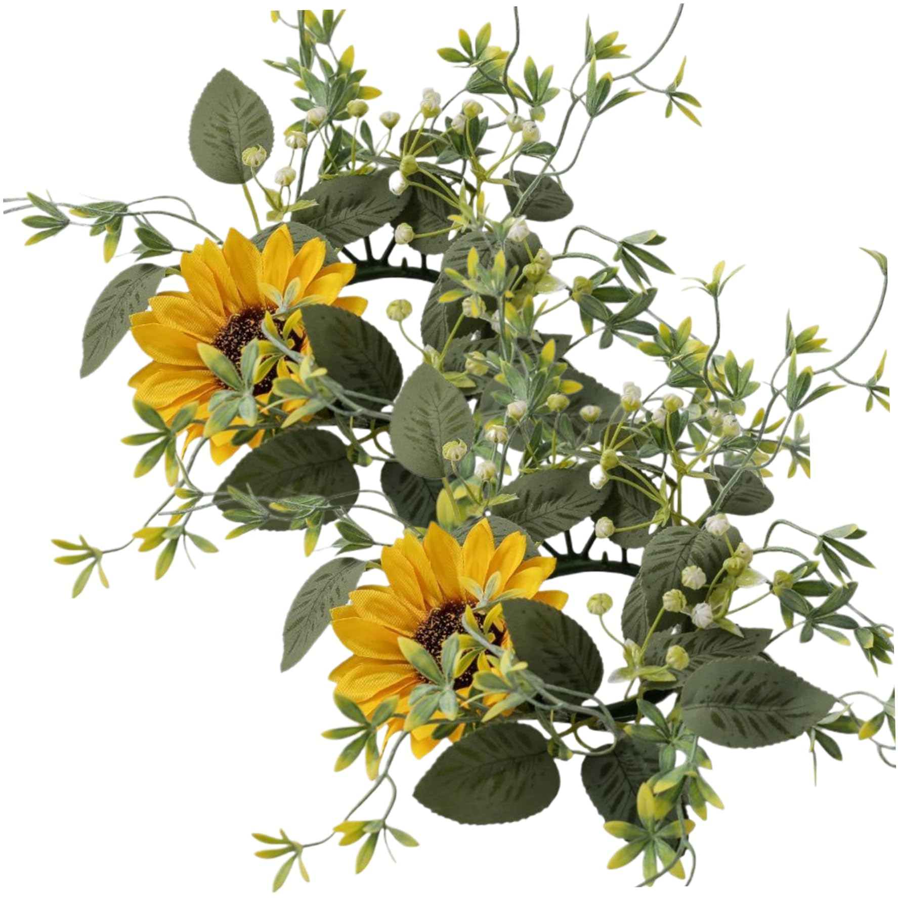 Cakeeyum White 2 Pack Candle Rings Pvc Artificial Sunflower Candle Rings Wreaths With Eucalyptus Leaves & Flowers Elegant Wreath For Dining Table Bookshelf And Window Décor