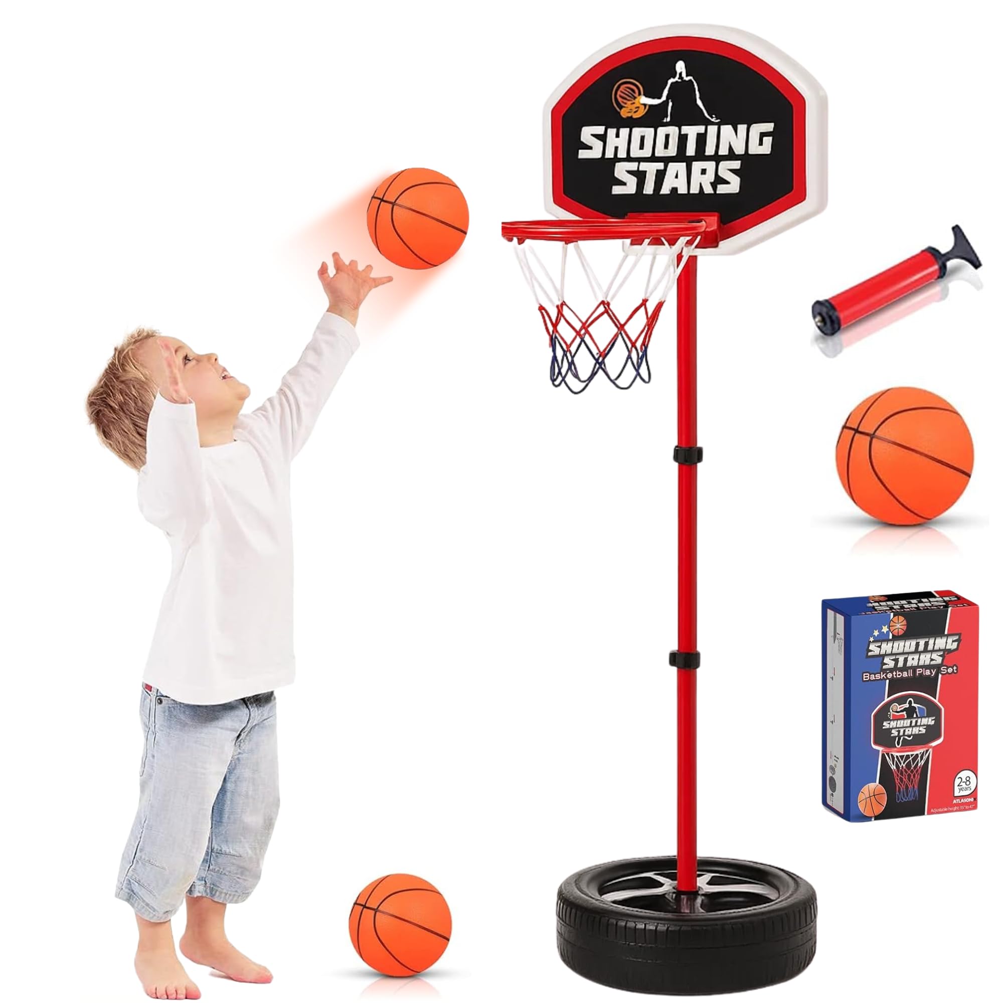 Toddler Basketball Hoop Indoor - Basketball Hoop Toddler, Adjustable Indoor & Outdoor Mini Court - Christmas & Birthday Gift for Ages 4-8 Includes Basketball Goal, Stand and Balls
