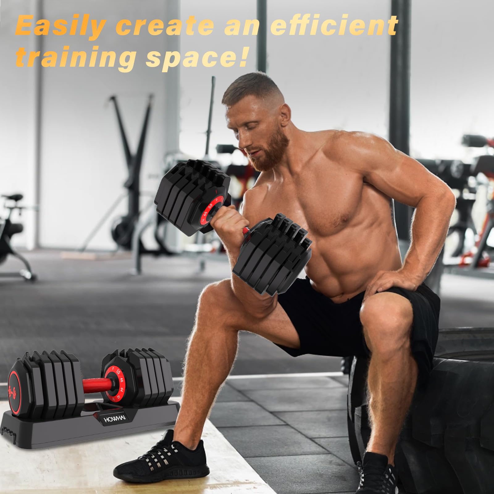 55lb Adjustable Dumbbye, 10 in 1 Hand Adjustable Weights Dumbbell with Anti-Slip Texture Handle, Exercise & Fitness for Men/Women Gym Equipment for Home Strength Training Equipment