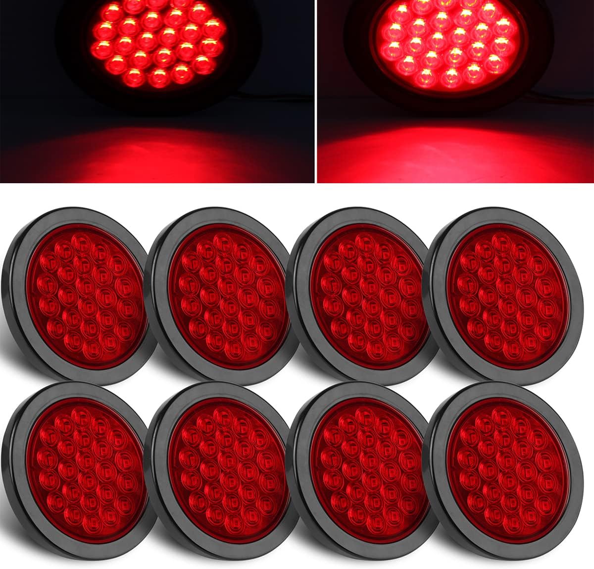8PCS 4 Inch Round Led Trailer Tail Lights 24 LEDs