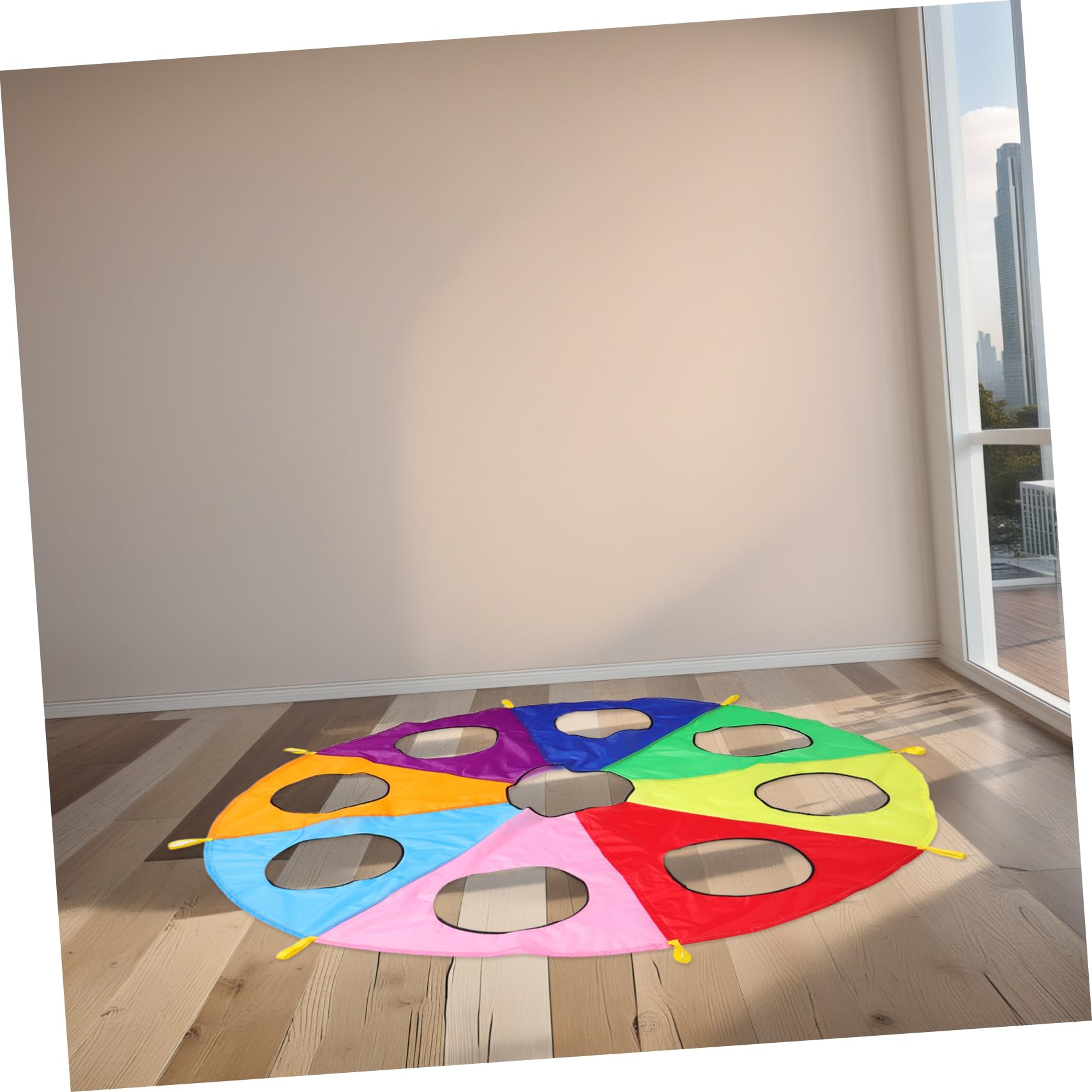 SUPVOX Paracadute Gioco per Ragazzo Ragazza Piccoli con 9 Fori Ombrello da Gioco Colorato per attività di Gruppo all’Aperto Interattivo per Asilo e Sviluppo Sensoriale Educativo