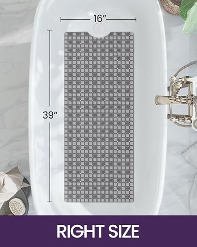 Miniatura 11 de DEXI - Tapete de baño y ducha, extra largo, 16 x 39 pulgadas, antideslizante con ventosas y agujeros de drenaje, lavable a máquina, libre