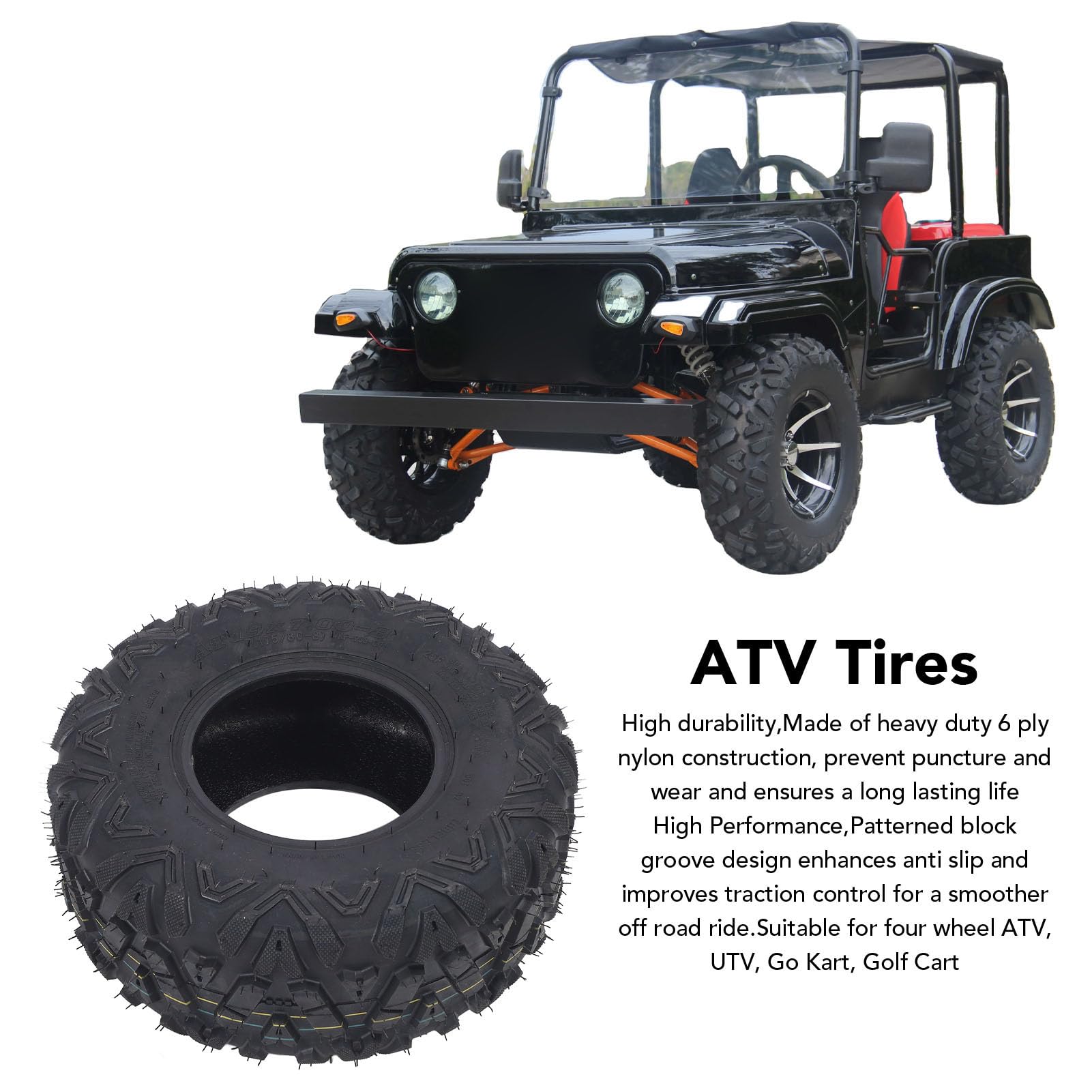 Opony ATV 19x7-8, 6-warstwowa Gumowa Opona Sportowa ATV 19x7x8 Opony Mini Bike Opony UTV Off Road Opony Bezdętkowe Wszystkie Terenowe Opony Błoto Trial Piasek Opony UTV Quad Tire