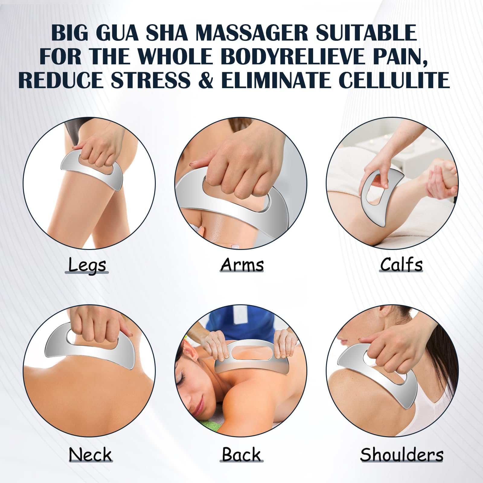 Edelstahl Körper Gua Sha Massagegerät, Großer Guasha Schaber mit Griff, Lymphdrainage Massage für Beine, Rücken, Gesicht, Nacken, Muskelentspannung & Schmerzlinderung, Entfernung von Müdigkeit