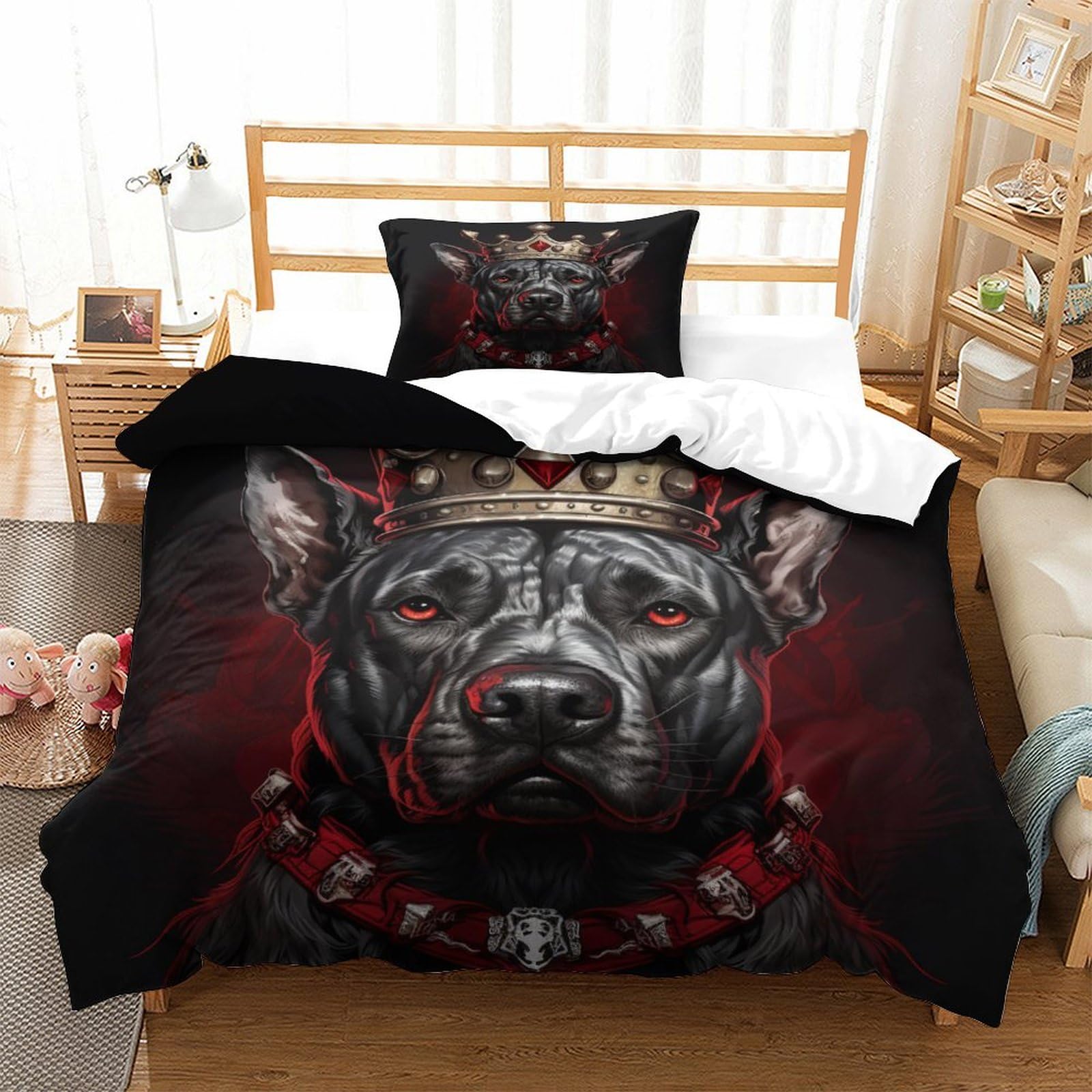 P1S9U7W5Y Royal Dog Design 3D Printed Duvet Cover Set 3pcs Microfiber Bulldog Bedding Set Single