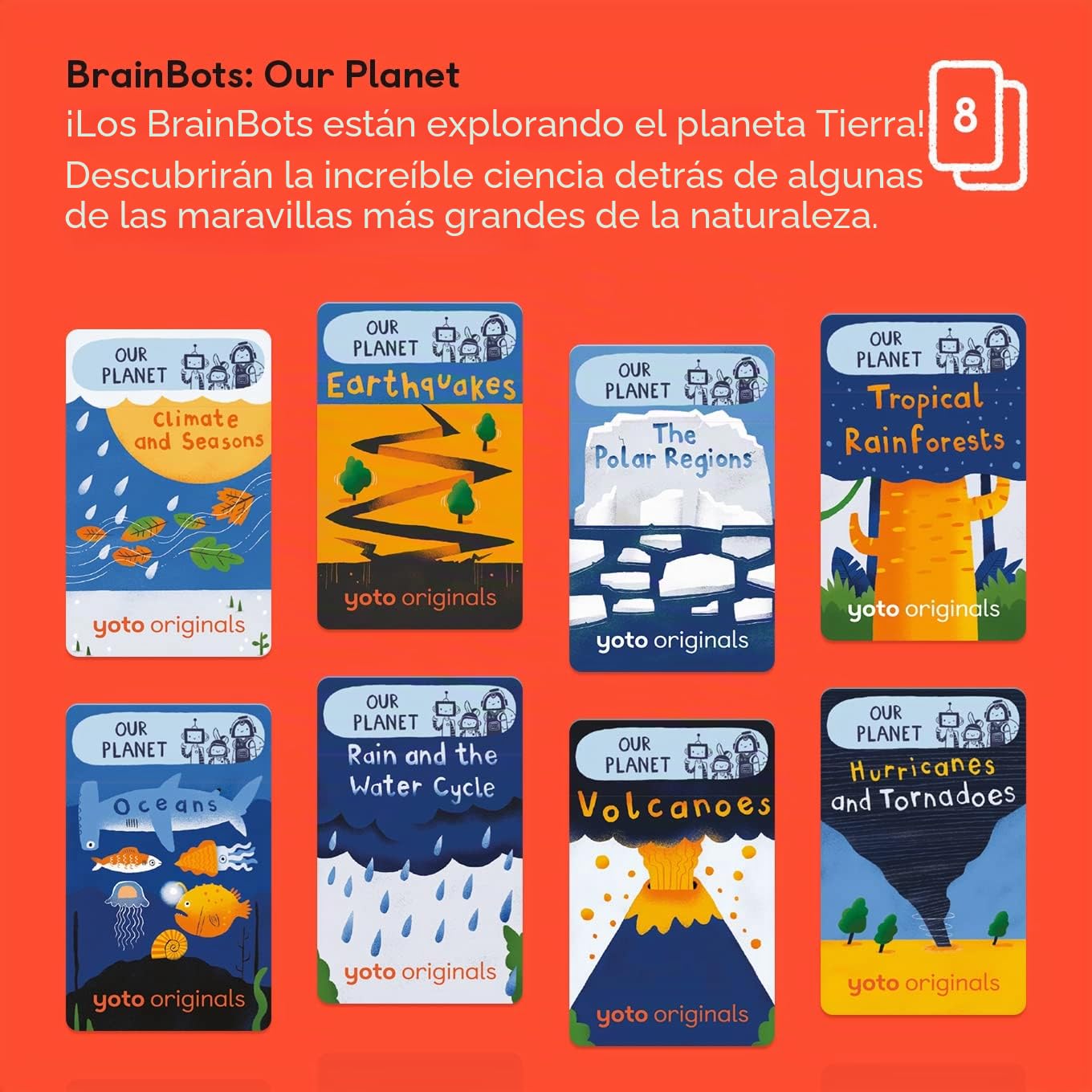 Yoto: BrainBots – Our Planet en inglés. 8 Tarjetas para educar sin Pantallas con Historias Divertidas y cuestionarios interactivos sobre la Tierra. Compatible con Player y Mini Todo-en-Uno. Edad 6+.