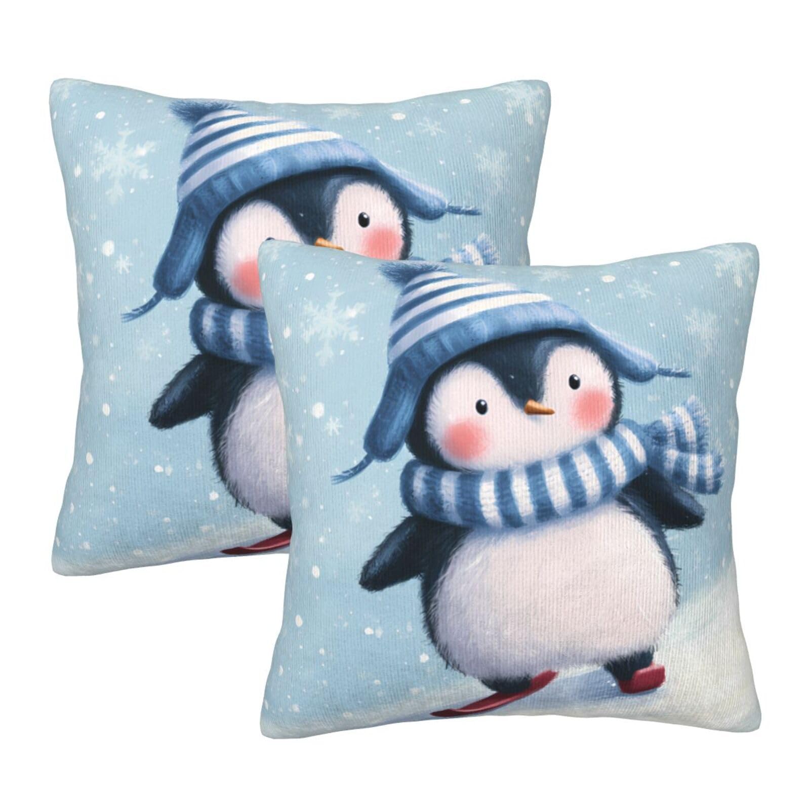 Wuwoli Winter Penguin Throw Pillow Covers 18X18 Set Of 2, Pillowcases For Sofa Couch Bedroom Living Room Car