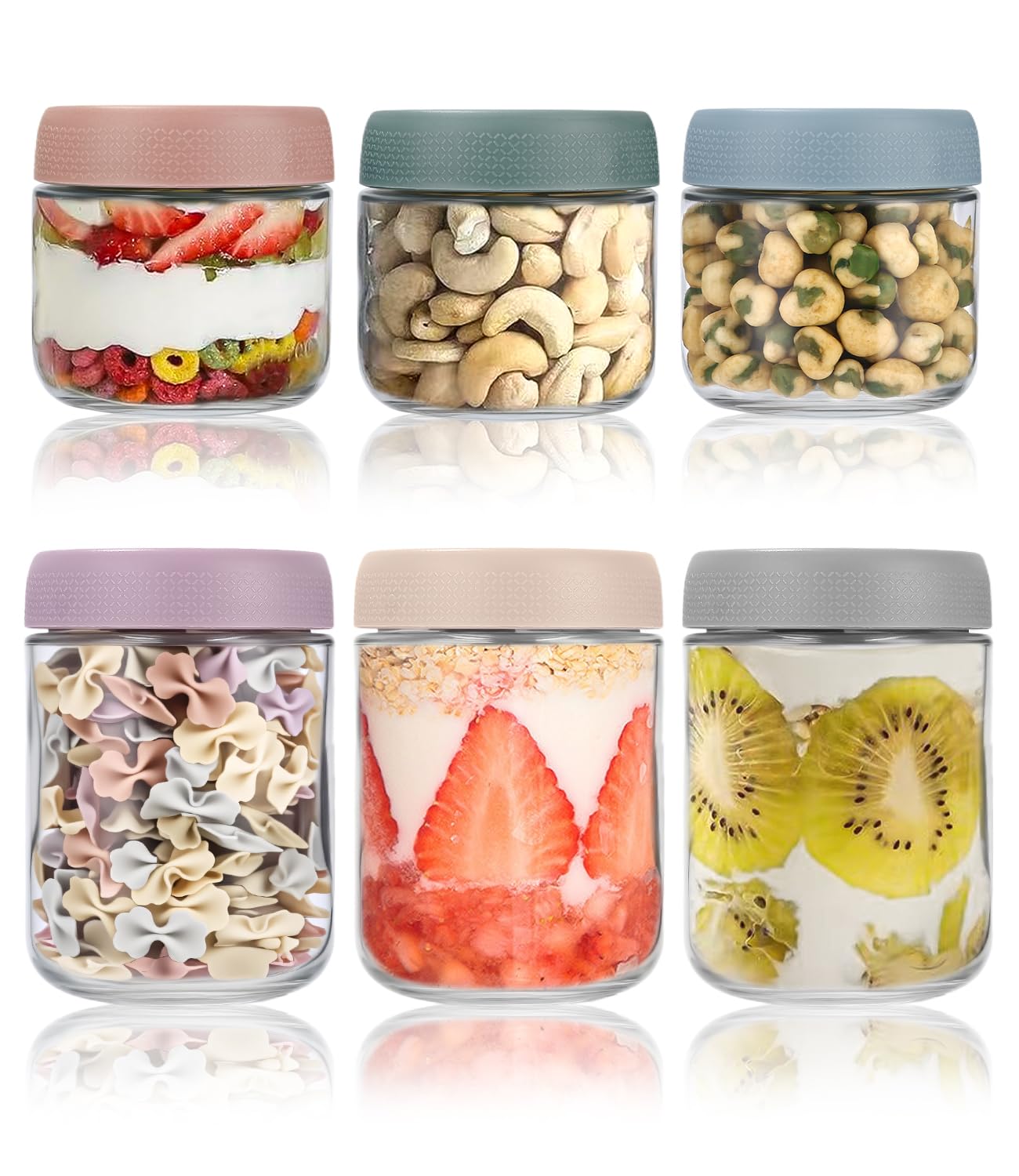 Overnight Oats Jar Confezione da 6 Barattoli, Barattoli di Vetro con Coperchi, Contenitore Avena Riutilizzabili, Vasetti Vetro per yogurt, budino, insalata, frutta, spezie, spezie,riutilizzabili