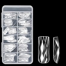 140Pcs Square Nail Tips, 14 Sizes Full Cover Clear Nails for Women DIY Manicure Medium 3D Diamond Shape Designs