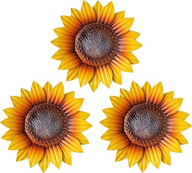 YEAHOME Sunflower Wall Decor - 9 Metal Flower Wall Art Decorations 3 PACK Spring Yard Garden Sunflower Decor Hanging for Kitchen, Bathroom, Bedroom, Set of 3 Handmade Gift for Home, Indoor, Outdoor