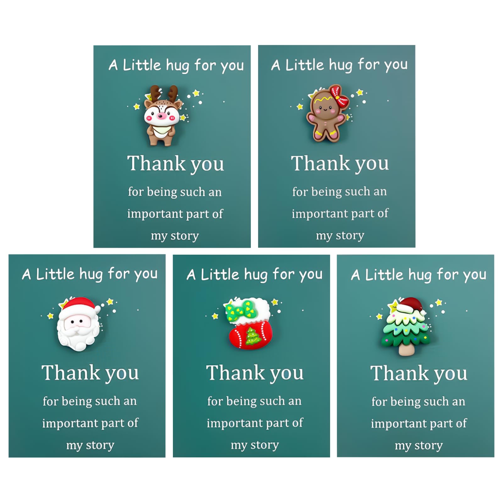 Ethlomoer Green 5Pcs Pocket Hugs Christmas Series - Festive Resin Pocket Hugs For Friends & Children, Holiday Greeting & Blessing Cards, Expressing Gratitude Gifts With Accompanying Cards, Christmas Ornaments