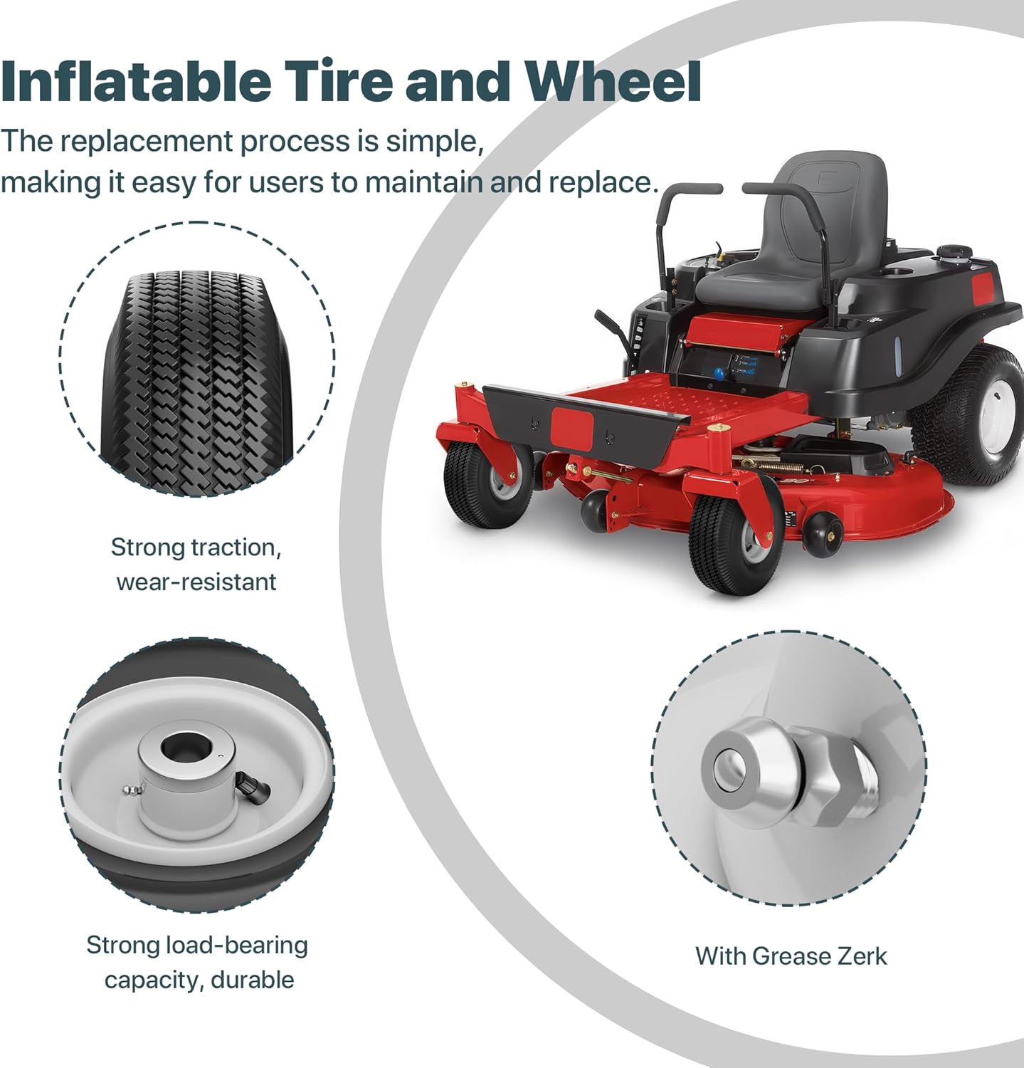 105-3471 Front Wheel and Tire Assembly 4.10x3.50-4 Compatible with Toro TimeCutter & Exmark Quest Z-Turn Mowers, 3/4" ID, 4-1/4" Hub, Grease Zerk, Durable Replacement - 2 Pack
