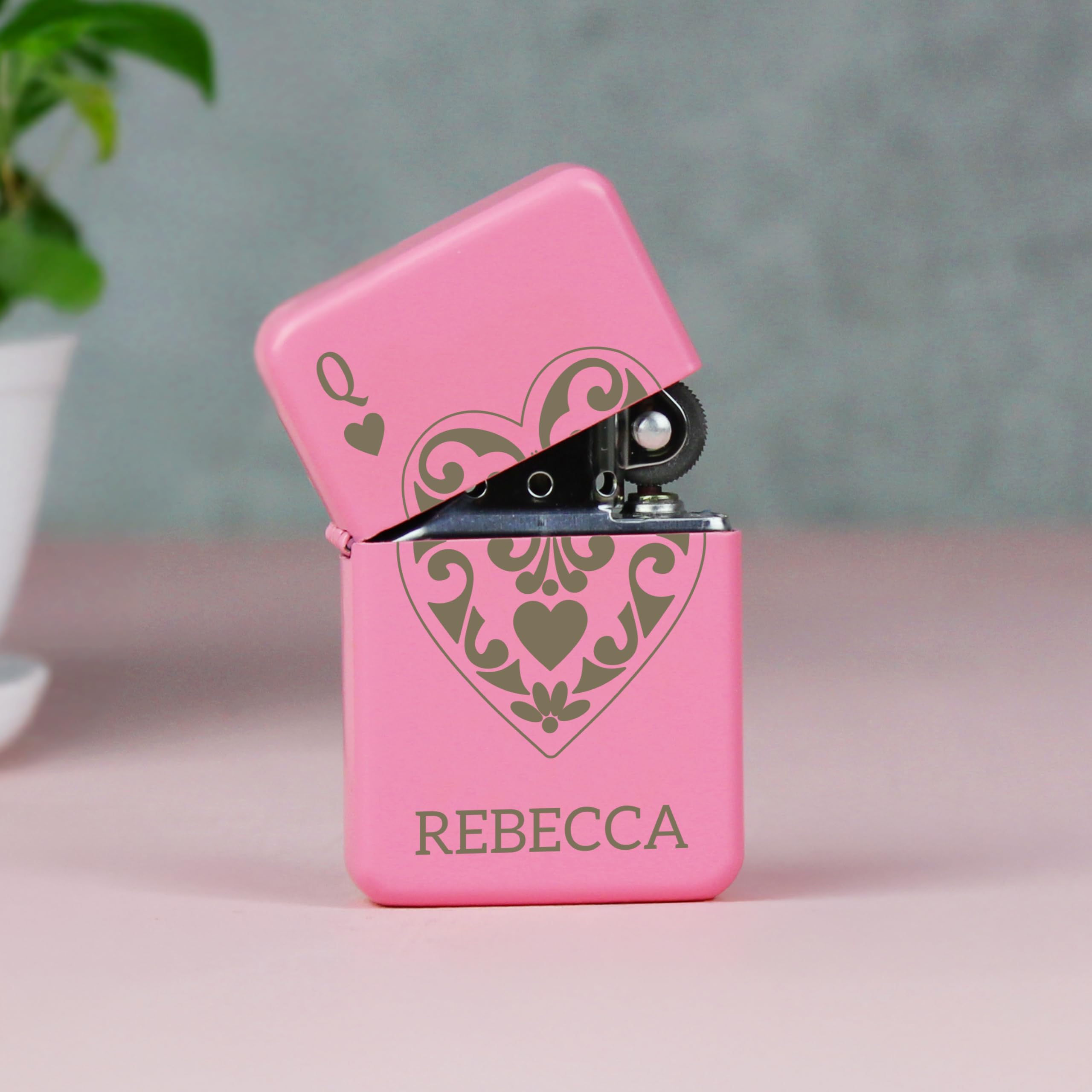 Personalised Memento Pink Personalised Queen Of Hearts Petrol Lighter