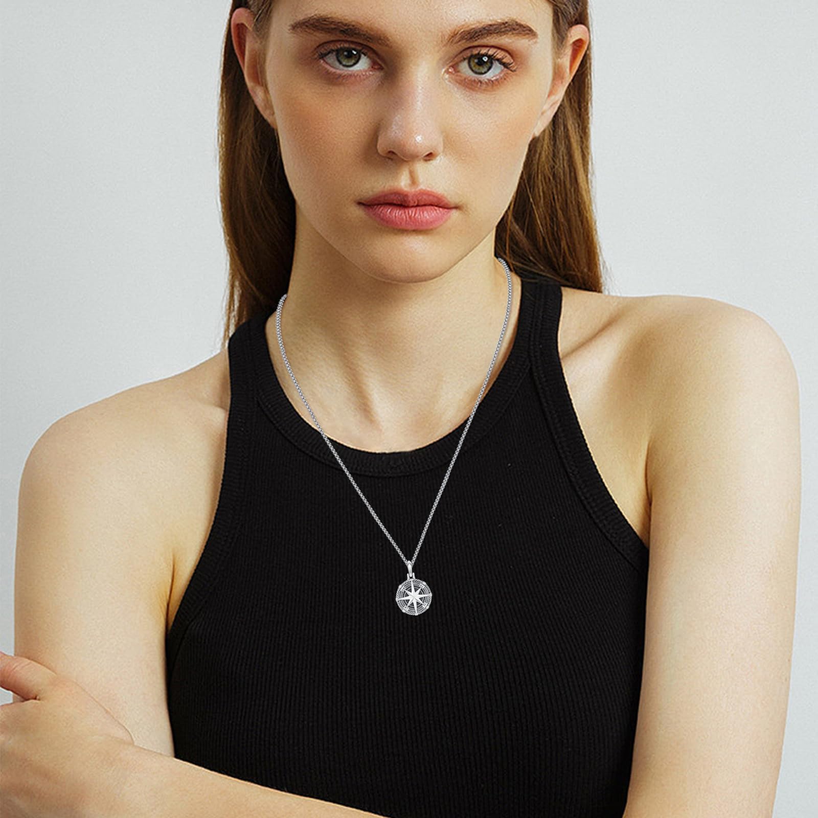OHAYOO Kompass Anhänger Kette mit Foto 925 Sterling Silber Medaillon zum Öffnen Piraten Kette für Herren Damen