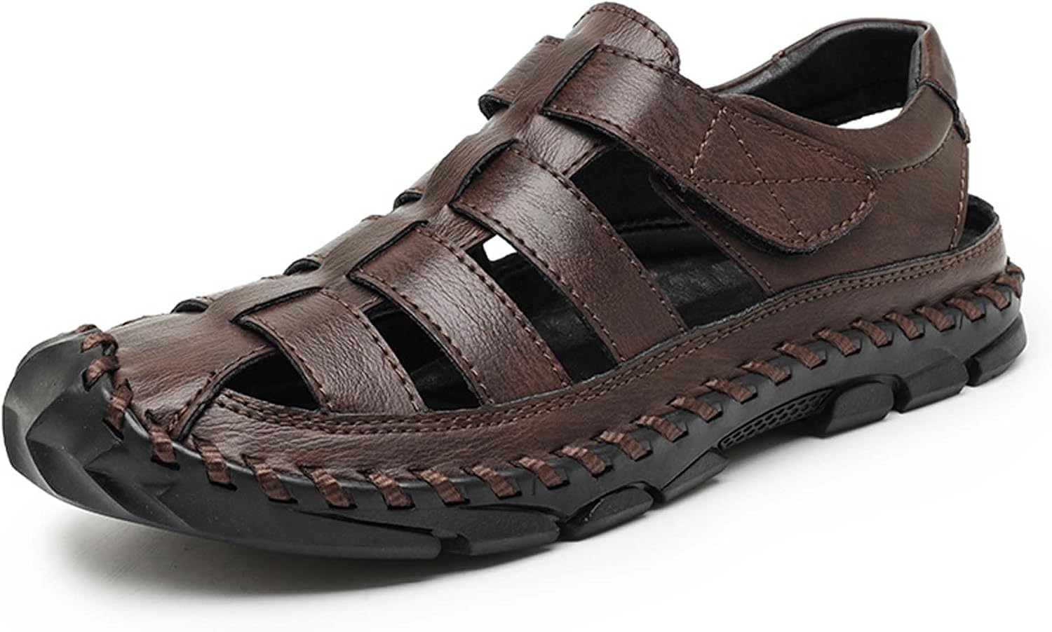 Men's Closed Toe Sandals Breathable Hollow Out Casual Sport Sandals Summer Hiking Climbing Leather Sandals Outdoor Walking Driving Beach Swimming Shoes