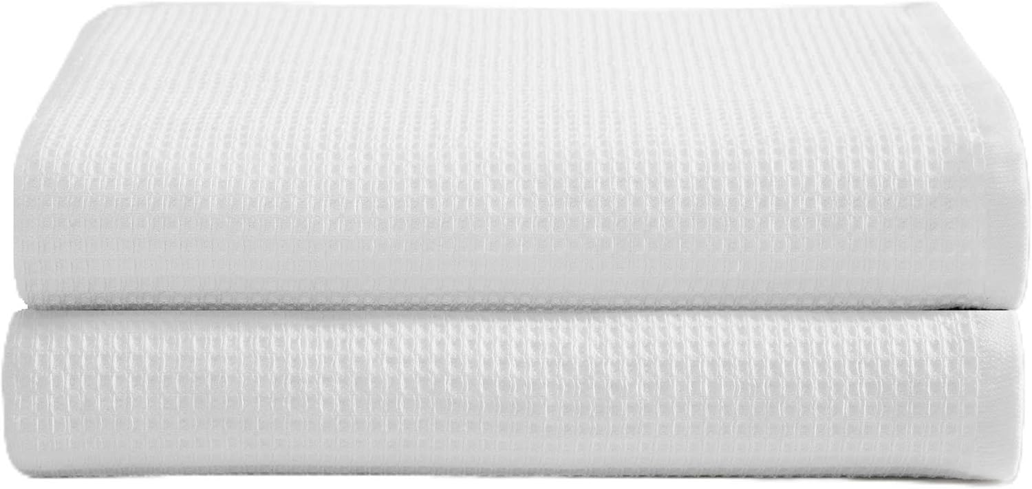 Calvin Klein – Bath Sheets, Soft Cotton with Textured Waffle Front & Terry Back, Lightweight 650 GSM – 2-Piece Towel Set with Hanging Loop (Eternity White)