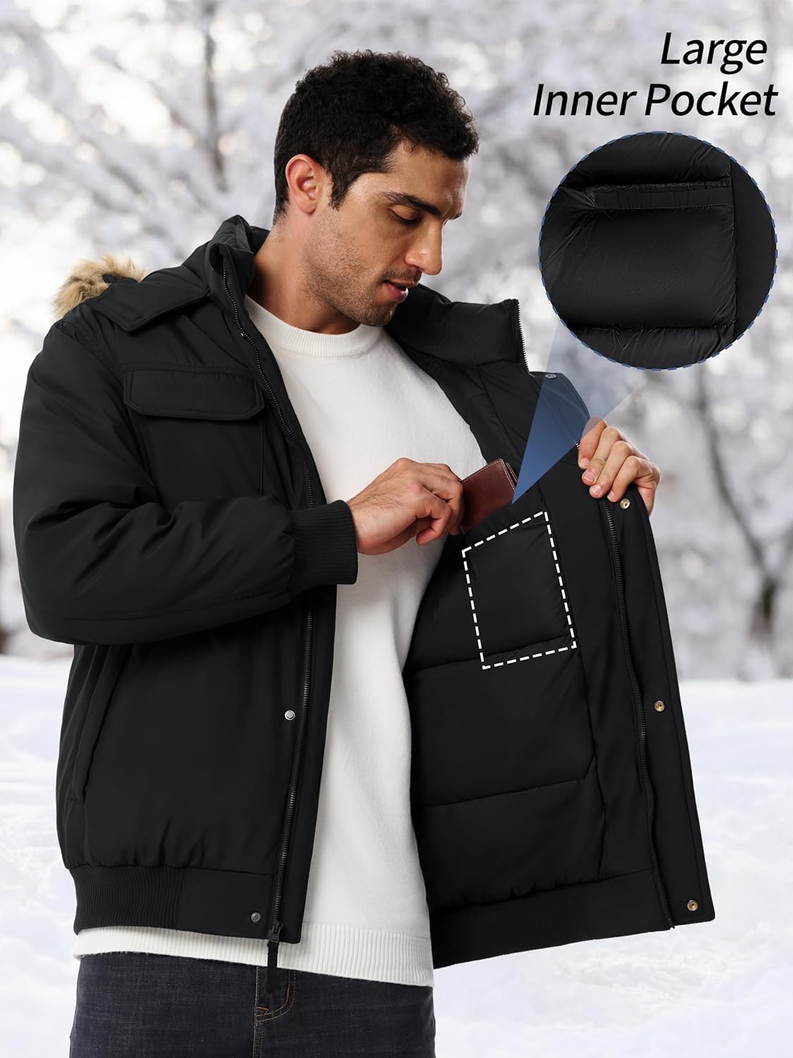 Men's Winter Coat Warm Puffer Jacket Down Hooded Parka Waterproof Thicken Snow Coats with Pockets - Image 6