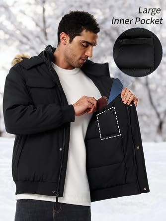 UIQUR Men's Winter Coat Warm Puffer Jacket Down Hooded Parka with Pocket