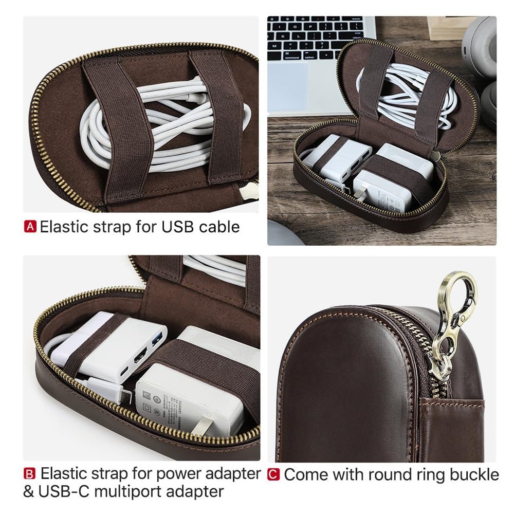 Estuche Organizador de Cables de Viaje de Cuero, Accesorios electrónicos, Bolsa de Transporte, Bolsa de Almacenamiento tecnológico for Cables, Banco de energía
