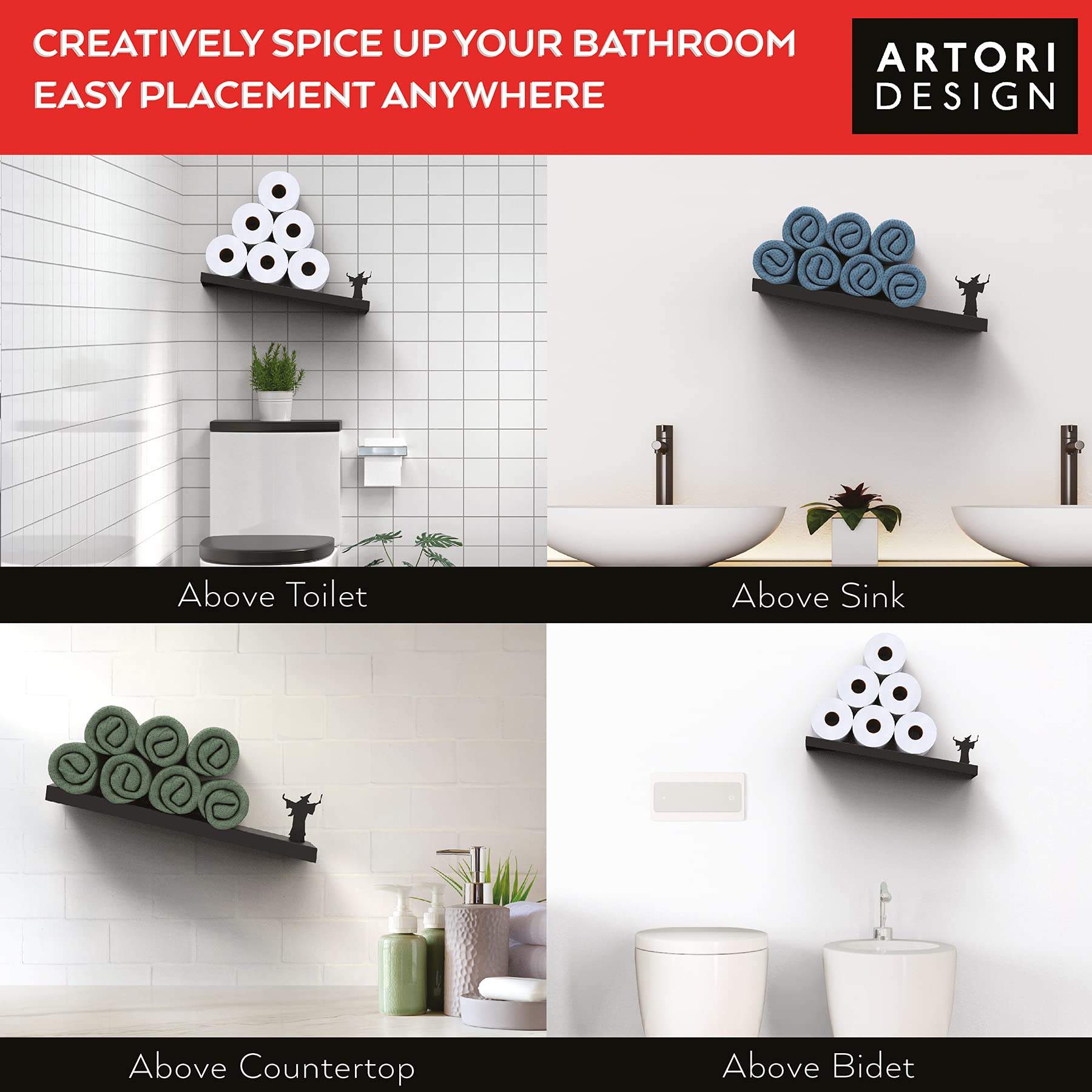 Floating Shelf Toilet Paper Holder Tilted Diagonal Metal Shelf for