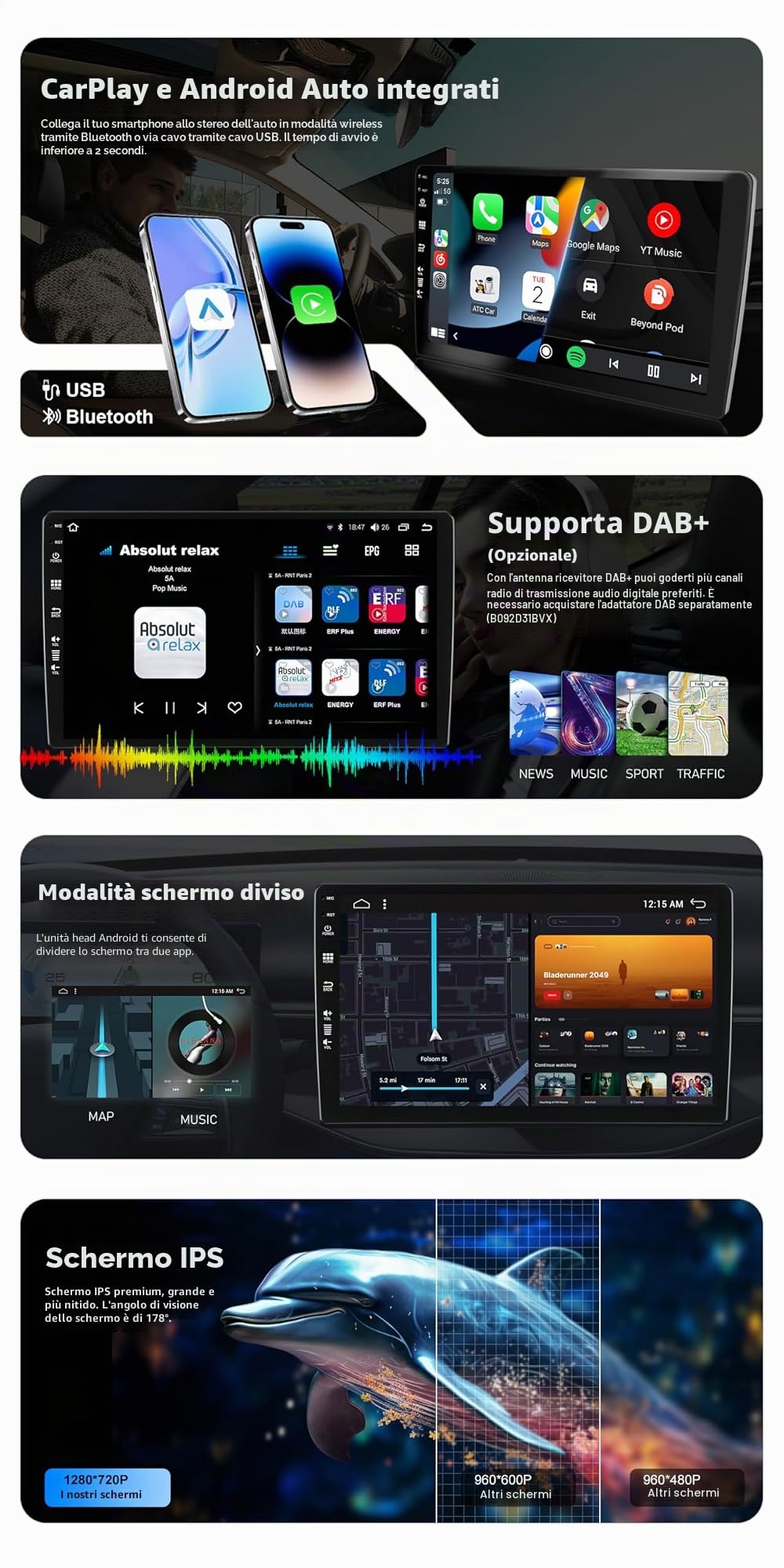 【2+64G】Android 15 2 Din Radio con navigazione per Nissan Juke/ YF15 Infiniti ESQ (2010-2017): [Integrato CarPlay/Android Auto/DSP/GPS/Bluetooth 5.0/Controllo del volante]-IPS 2.5D 9”