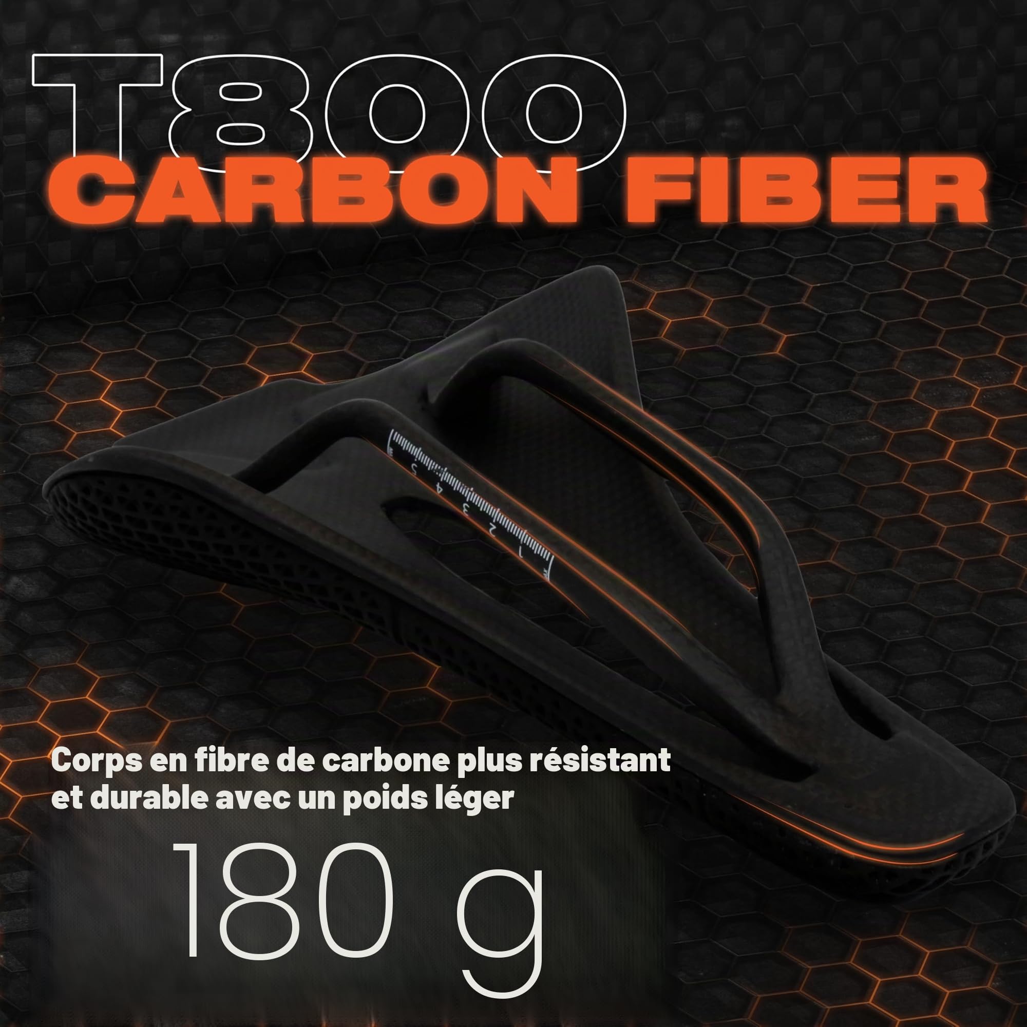 IMPALAPRO Selle Carbone Imprimée 3D Ultraléger 250x140mm — Selle 3D Carbone Haute Fermeté — Selle Vélo en Carbone T800 Ergonomique Respirante — Rails Ovales 7x9mm