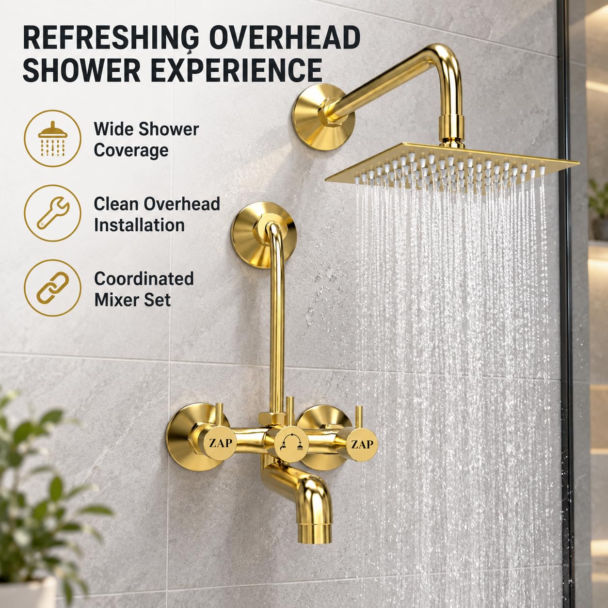 ZAP Elixir Gold 2-in-1 Shower Mixer Tap Set -3