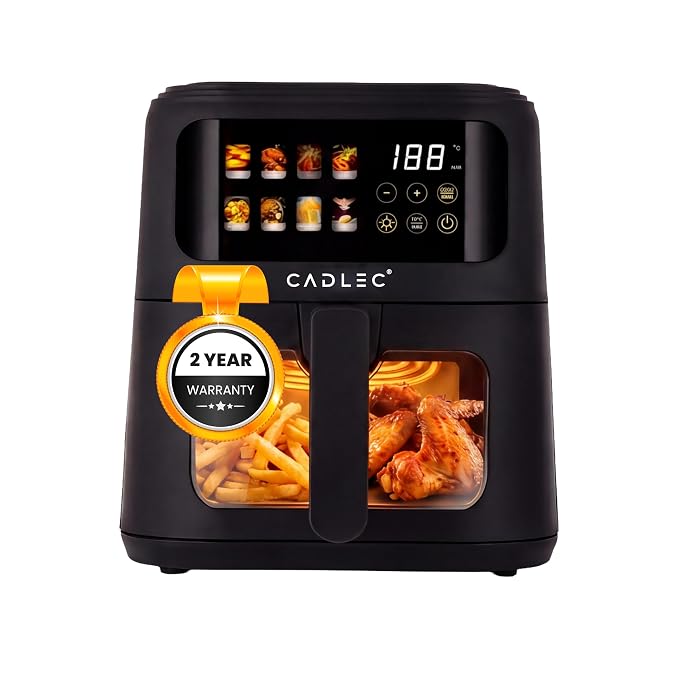 Cadlec SmartFry 1400W Digital Air Fryer | 360° Rapid Air Circulation, 8 Preset Menus, Touch Control Panel, 5L Non-Stick Basket, Low Oil Cooking, 2-Year Warranty, Black