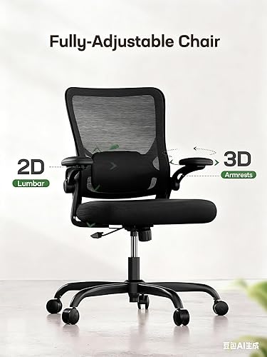 Miniatura 4 de Marsail - Silla ergonómica de oficina con soporte lumbar ajustable, reposabrazos de poliuretano ajustables en 3 direcciones y respaldo de malla