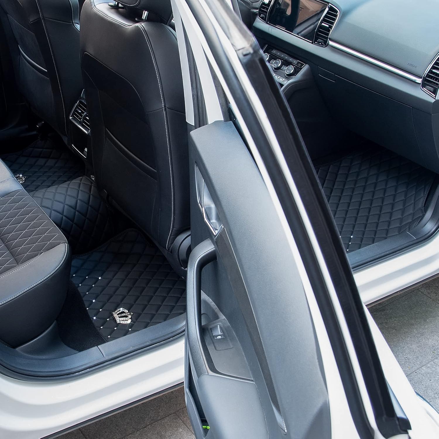 eing All Weather Pu Leather Floor Mats for Car SUV & Truck - 5 Pack/Set (Front & Rear), Heavy Duty Protection,Car Floor Cushion,Black