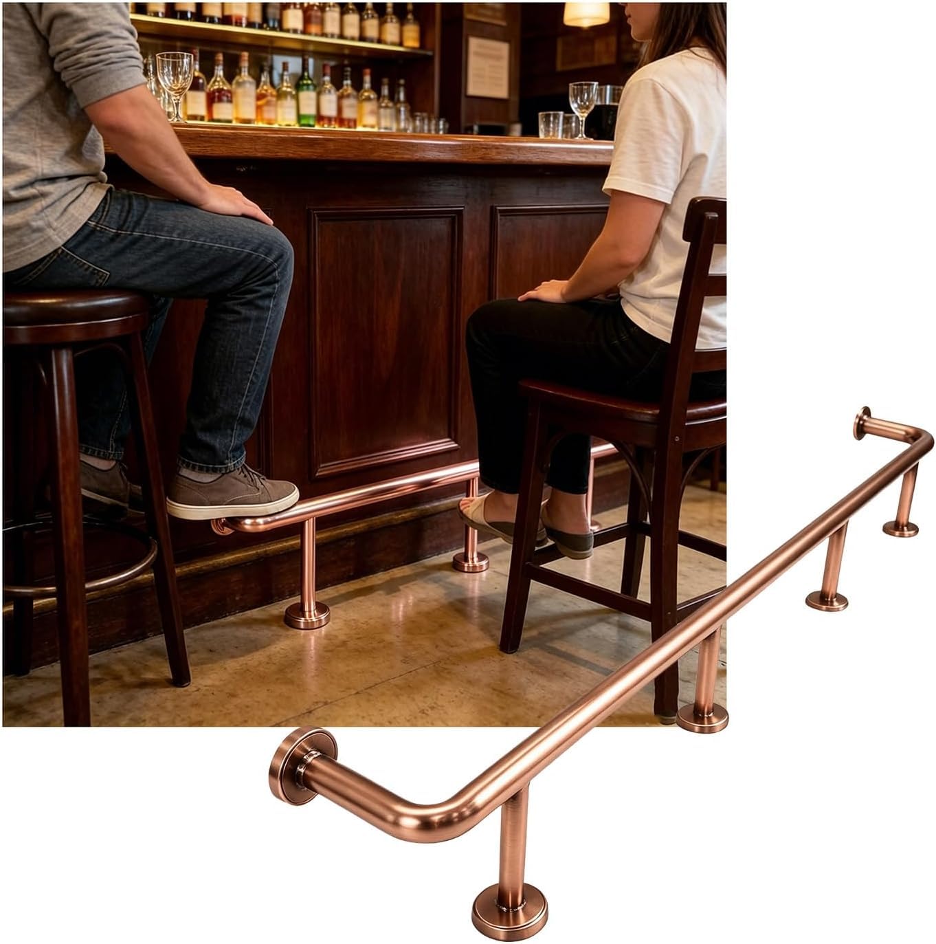 Kanduo Bar Foot Rail Kit Bar Foot Rail Kit for Indoor Stainless Steel Bar Foot Rail 3.28~16.4ft Feet Rails for Restaurant Kitchen Library(Rose Gold,5.0M/16.40FT)