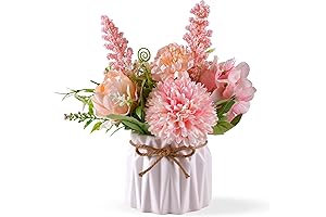 Artificial Potted Flowers Pink with Small Ceramic Vase