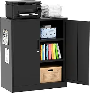 Metal Storage Cabinet 36" H,Steel Locking Cabinet with 2 Lockable Doors and 2 Adjustable Shelves Easy to Assemble for Home Office, Garage,School, Apartment, Warehouse, Utility Room,Black