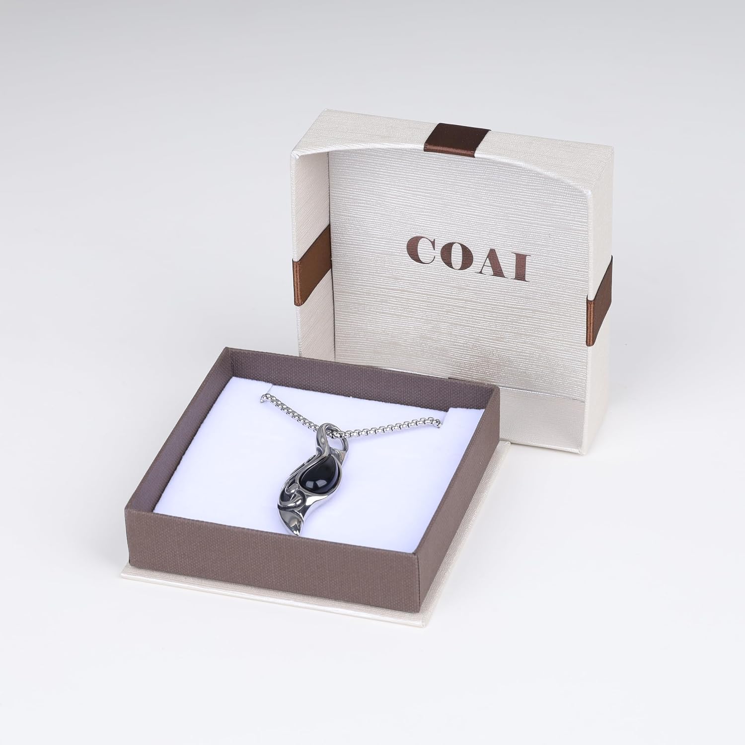 COAI Men's Stainless Steel Necklace, Black Obsidian Necklace for Men 20-24"
