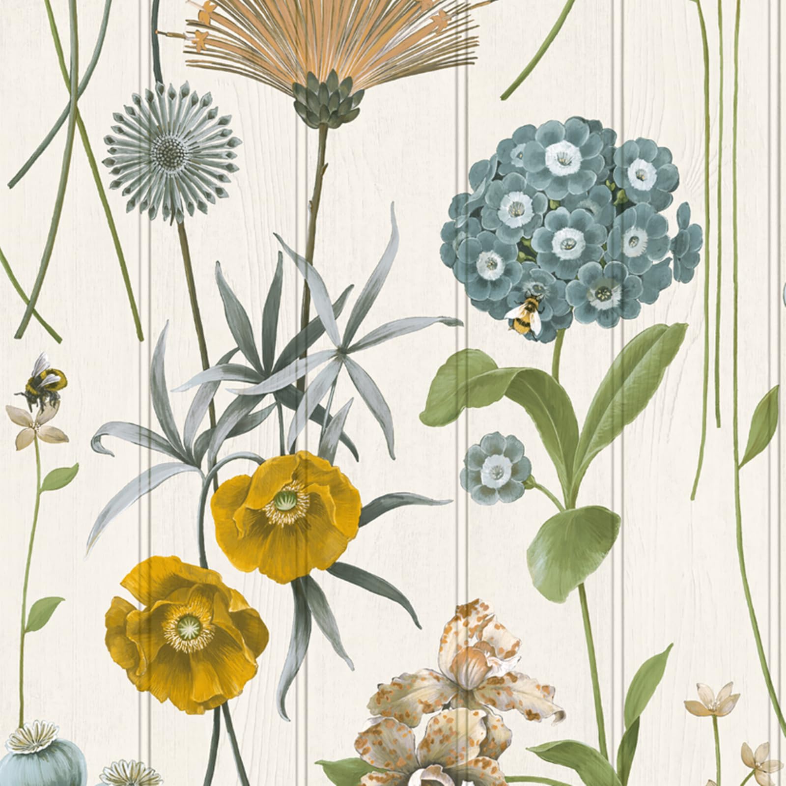 SOPHIE LAURENCE White Green Floral Wallpaper Beaded Wood Panel Effect Bees Smooth Finish Bedroom Feature