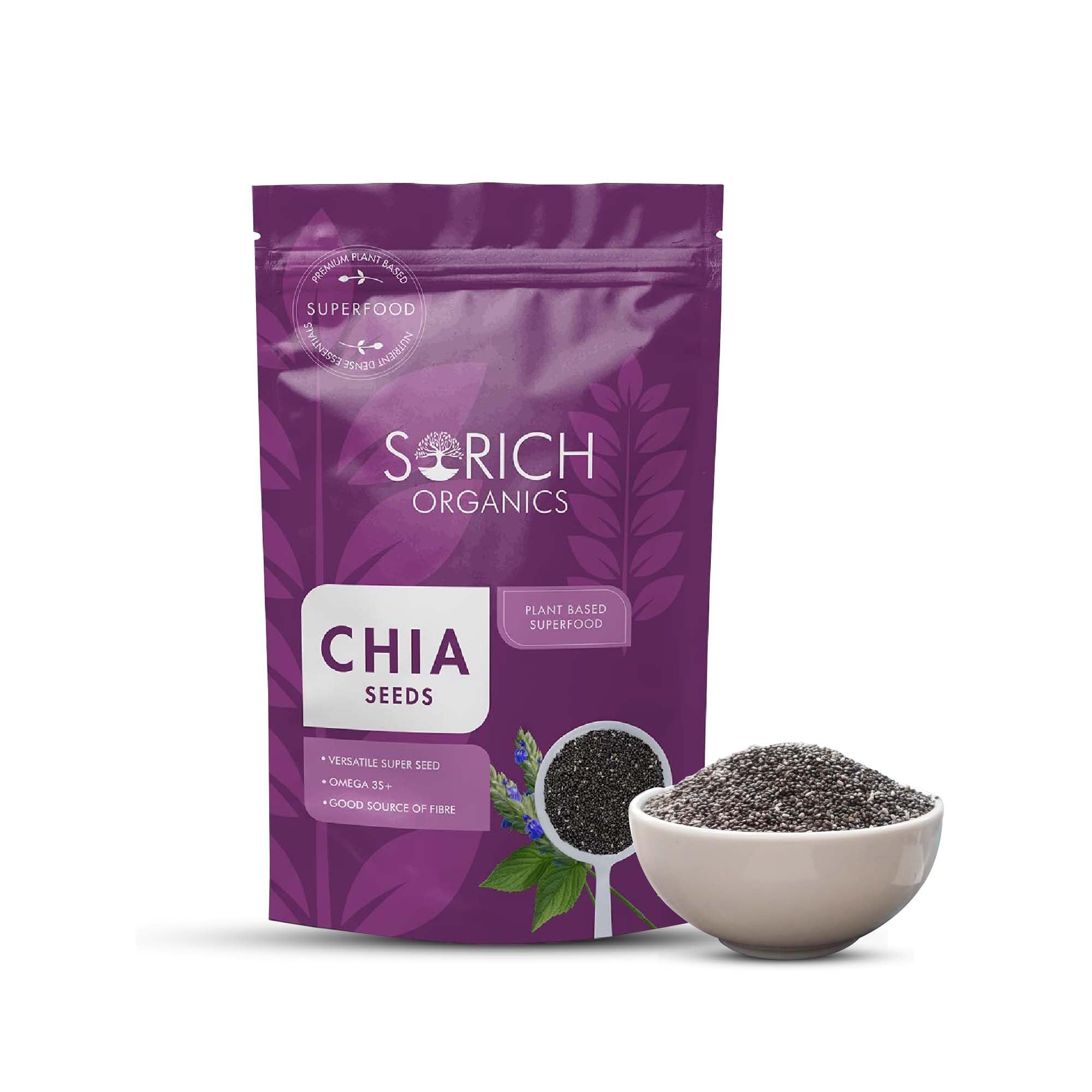 Sorich Organics Chia Seeds 250 gm - Raw Chia Seeds | For Eating With Omega 3 and Fiber | Healthy Snacks | Seeds For Eating During Summer | Best Diet Food | 100% Clean & Natural