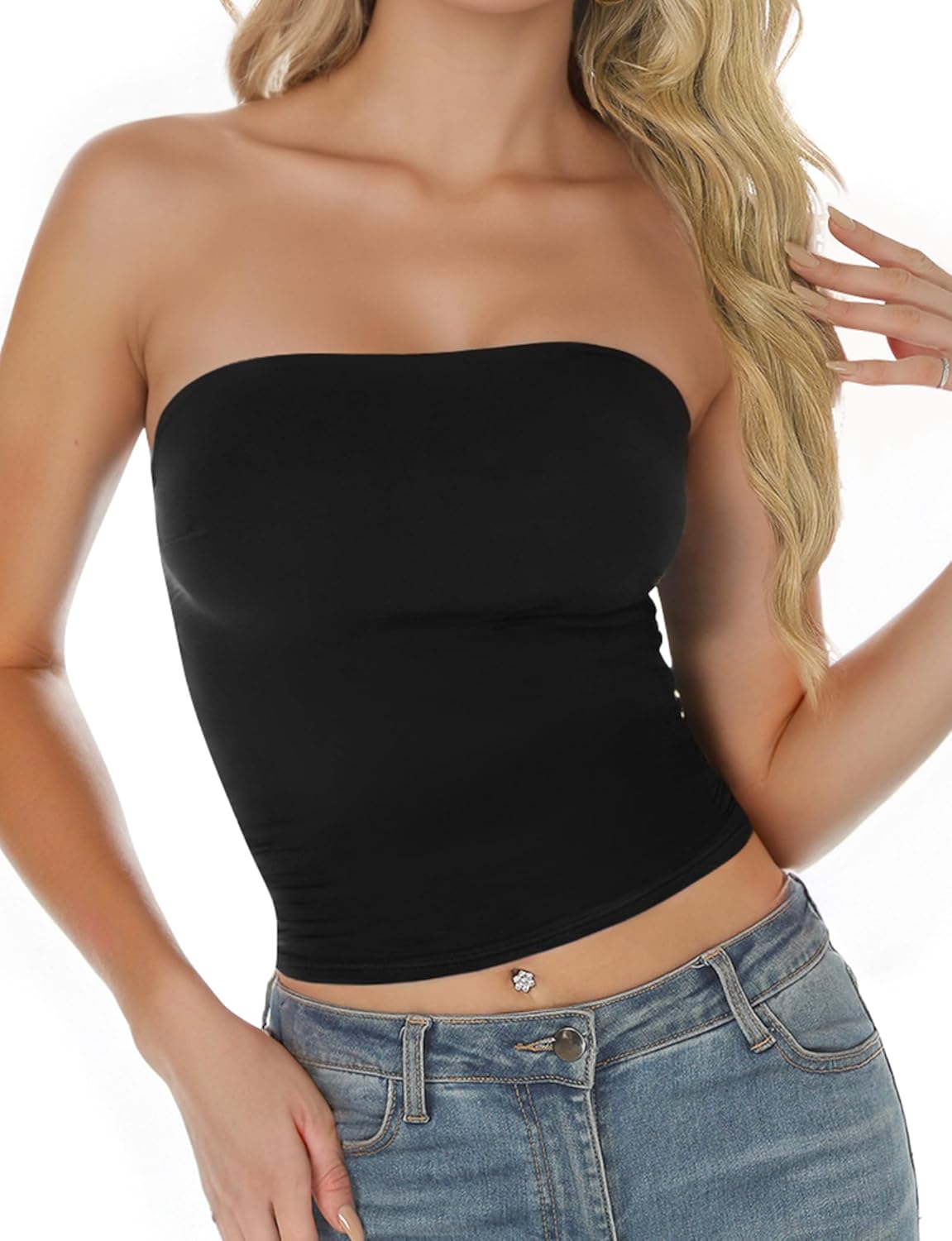 AURUZA Tube Tops for Women, Strapless Double Lined Tank Tops, Sleeveless Going Out Backless Bandeau Summer Sexy Crop Top - Image 2