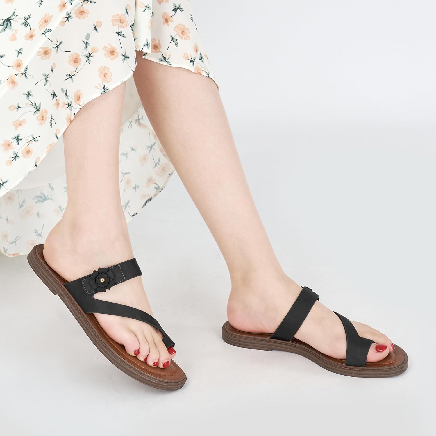 Flat Sandals for Women Dressy: Comfortable Summer Beach Sandal Adjustable Hook loop Slip on Toe Ring Walking Shoes for Travel Office 7.5 Black image 7 of 7 B0DTPPCJ1G