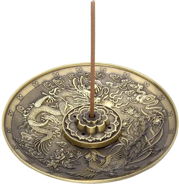 Bruciatore Incenso Dragon Phoenix Vintage in Lega Zinco con Portacenere