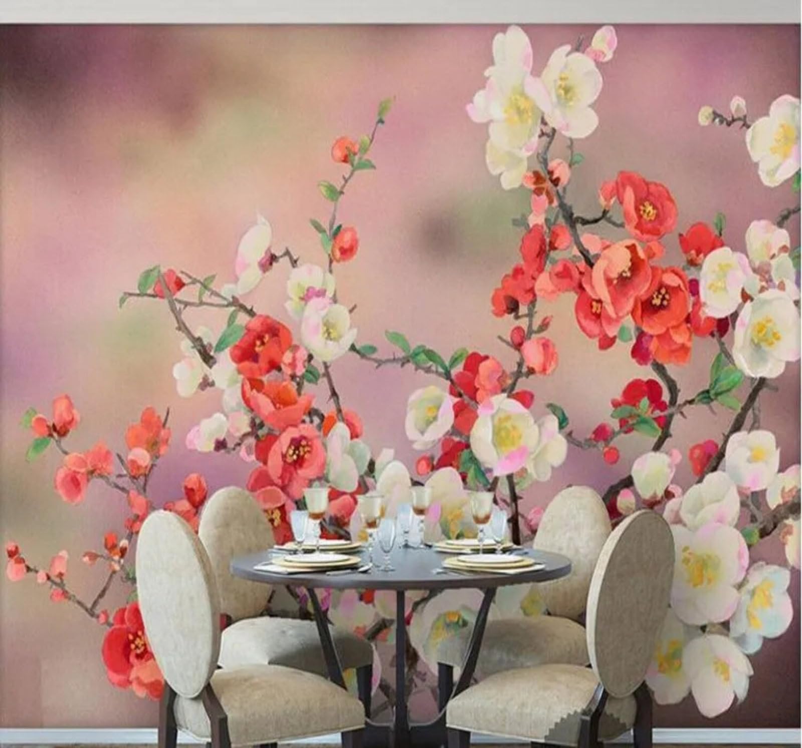 Romantic Beautiful White Pink Cherry Blossoms 3D Wallpaper Easy Install Feature Office Living Room Sofa Bedroom TV Background Wall Decoration-400cm×280cm