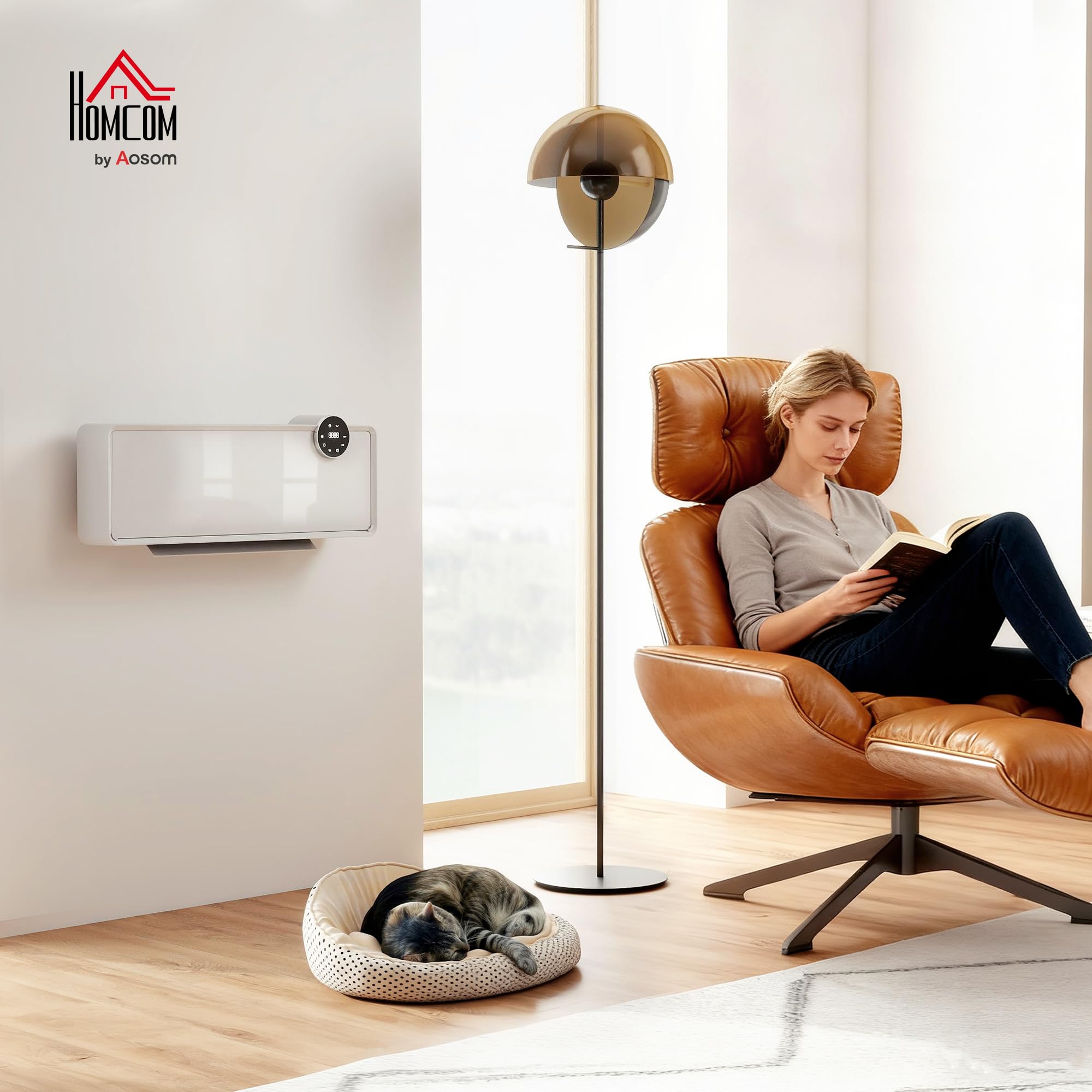 HOMCOM Stufa Ceramica Elettrica 2000W Termoventilatore da Parete Bianco | 3 Modalità, Ventilatore e Riscaldamento Regolabile, Timer Settimanale/24 Ore, Rilevazione Finestra Aperta, Telecomando