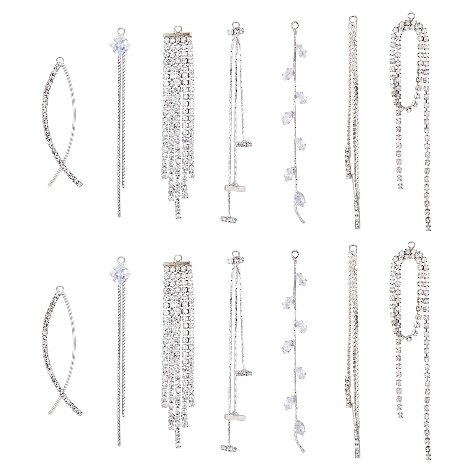 Bestewelry 14Pcs Tassel Earring Charms Shiny Rhinestone Long Chain Earring Charm Silver Tassel Drop Earrings Charms for Woman Jewelry Making DIY Crafts Wedding Bridesmaid