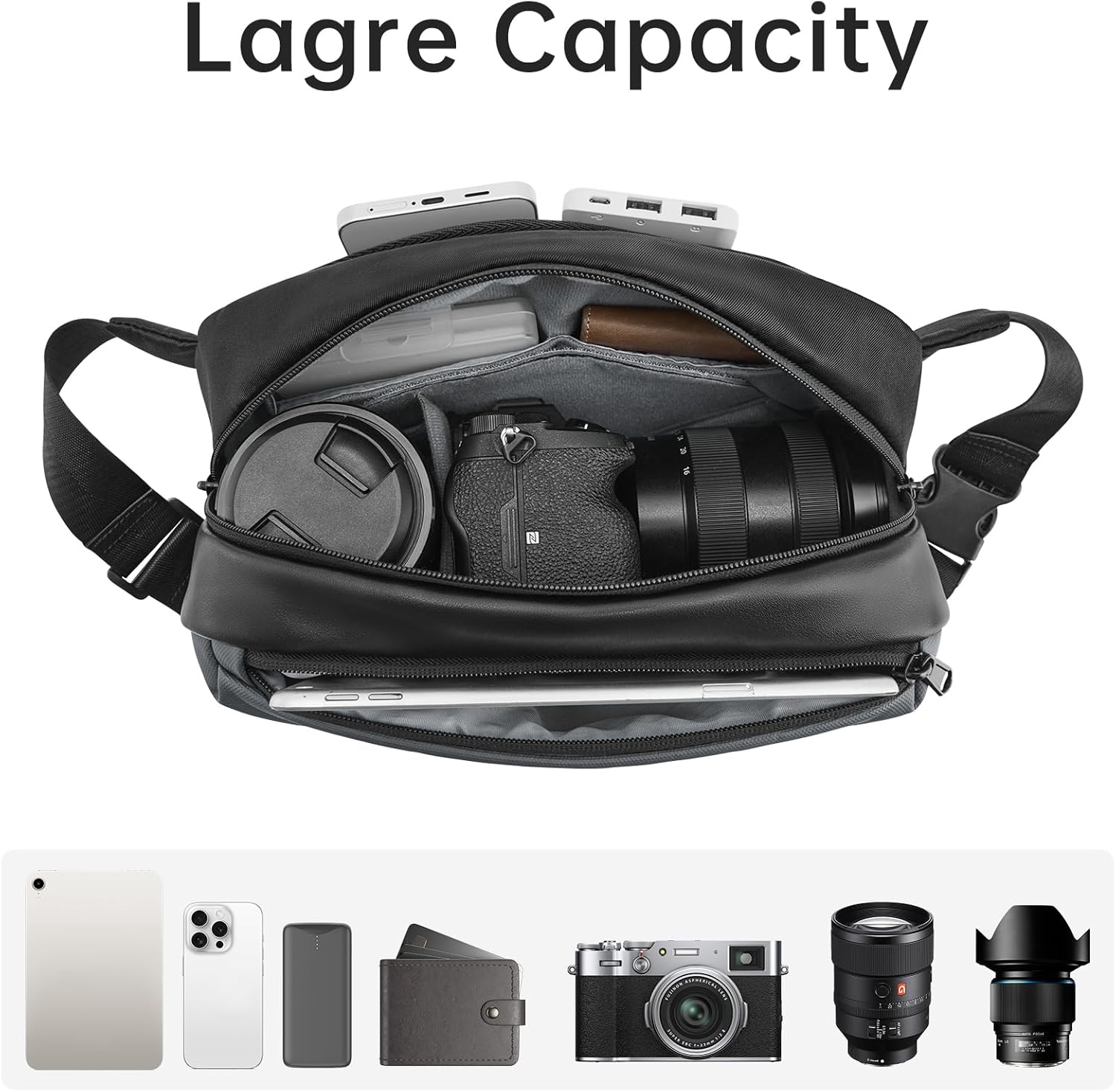 S-ZONE Camera Sling Bag Waterproof Crossbody Camera Case with Tripod Holder Shoulder Bag DSLR Multifunction Camera Bags for photographers