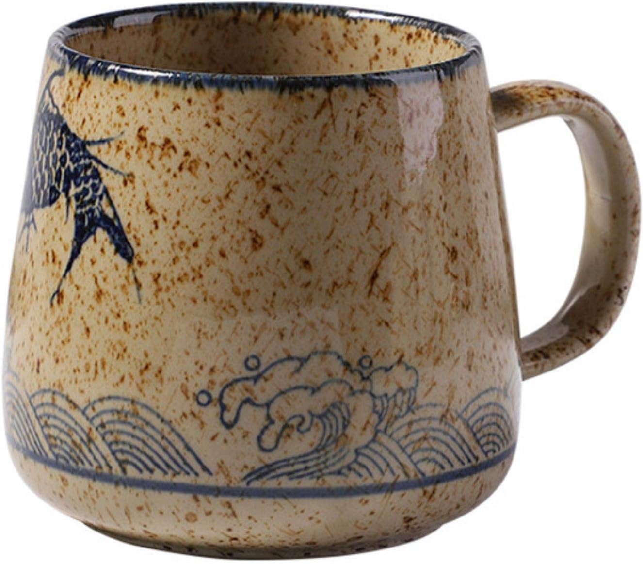 liquan Vintage Coffee Mug Unique Japanese Retro Style Ceramic Cups, 380ml Kiln Change Clay Breakfast Cup Creative Gift for Friends