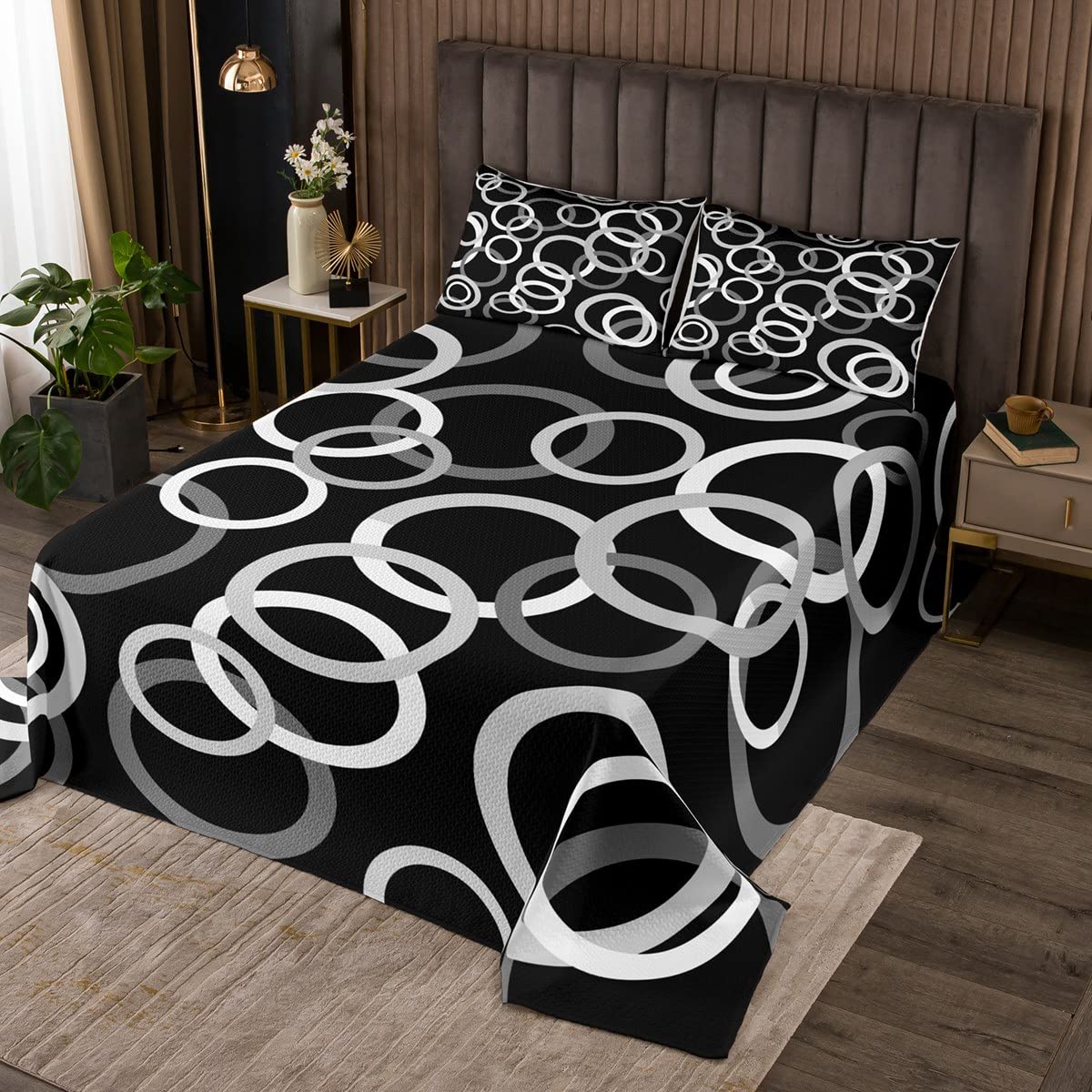 Homemissing Grigio Bianco Nero Cerchio Coverlet Set Circolo Grafico Trapuntato Copriletto per Bambini Ragazzi Ragazze Geometrico Morbido Durevole Trapuntato Copriletto