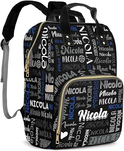 Miniatura 17 de Bolsa de pañales personalizada de gran capacidad con nombre, mochila de pañales personalizada multifunción para bebé niña niño, color 03, Mochilas