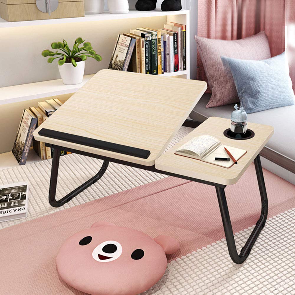 Laptop Desk Table Adjustable Portable Breakfast Bed Tray Multifunctional Table with Tilting Top - Homework Study Reading (Beige)