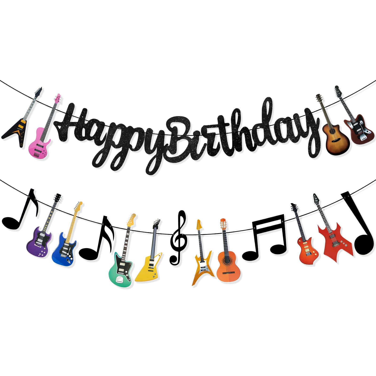 Guitar Happy Birthday Party Banner,Rock and Roll Guitar Birthday Party Decorations Music Notes Hanging Garland Sign Backdrop for Music Lover 50s 60s Disco Music Theme Birthday Party Supplies