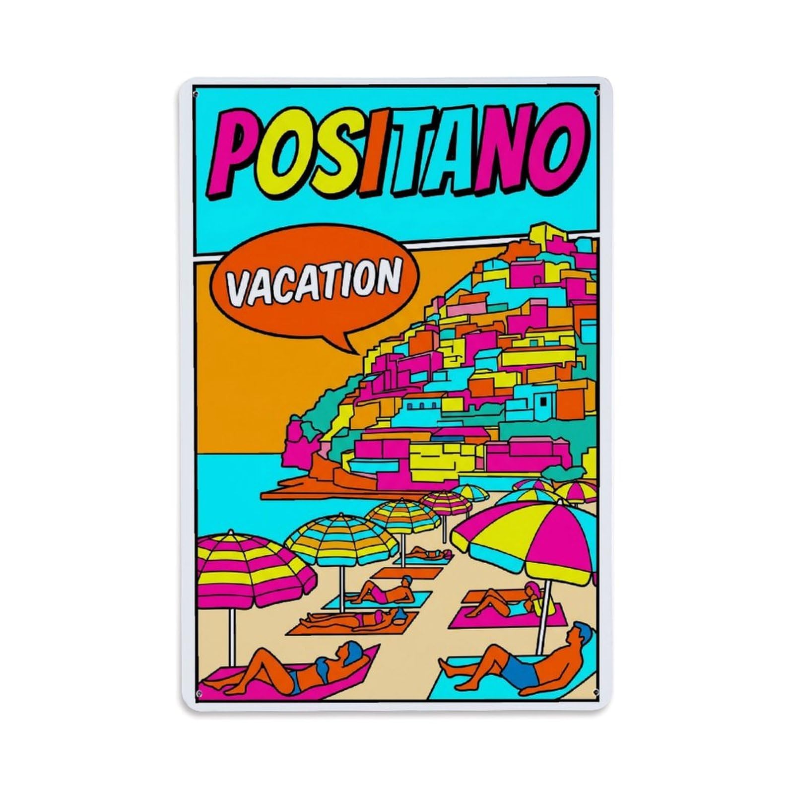 Vintage Travel Positano Italy Vacation Metal Tin Sign Plaque Wall Decor for Cafe, Club Bar, Office, Garden Metal Poster 8x12Inch